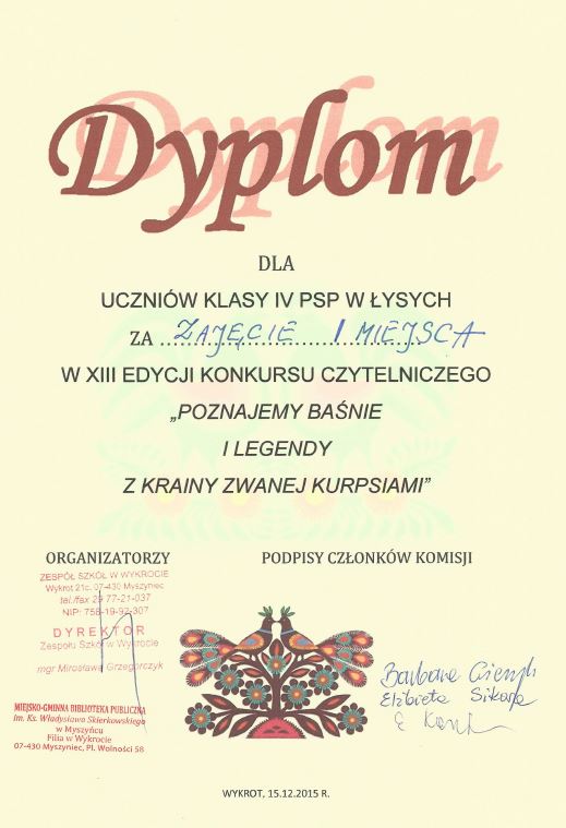 Dyplom XIII Konkurs Czytelniczy